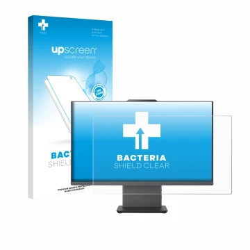 Parte frontal de un envase de producto con el logotipo de la marca upscreen. Al lado se muestra el dispositivo Lenovo ThinkCen