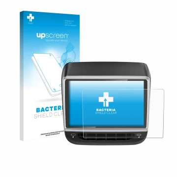 Parte frontal de un envase de producto con el logotipo de la marca upscreen. Al lado se muestra el dispositivo Tlyard T10 con 