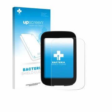 Parte frontal de un envase de producto con el logotipo de la marca upscreen. Al lado se muestra el dispositivo Bikevee ‎BKV300