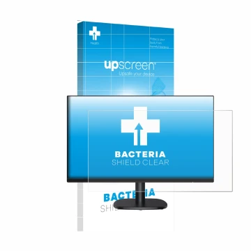 Parte frontal de un envase de producto con el logotipo de la marca upscreen. Al lado se muestra el dispositivo Amazon Basics C