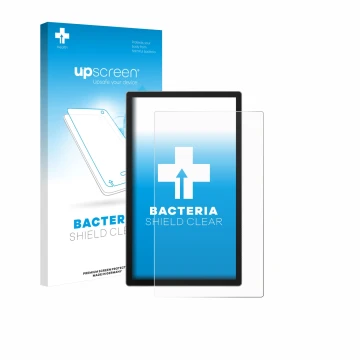 Parte frontal de un envase de producto con el logotipo de la marca upscreen. Al lado se muestra el dispositivo Sunmi Flex 3 22