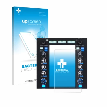 Parte frontal de un envase de producto con el logotipo de la marca upscreen. Al lado se muestra el dispositivo Rane System One