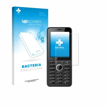 Parte frontal de un envase de producto con el logotipo de la marca upscreen. Al lado se muestra el dispositivo Energizer E288S