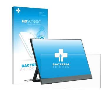 Parte frontal de un envase de producto con el logotipo de la marca upscreen. Al lado se muestra el dispositivo Anmite A140W03 