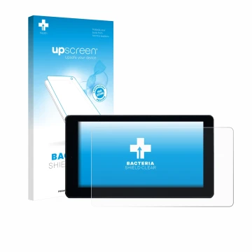 Parte frontal de un envase de producto con el logotipo de la marca upscreen. Al lado se muestra el dispositivo Zontes 368 K co