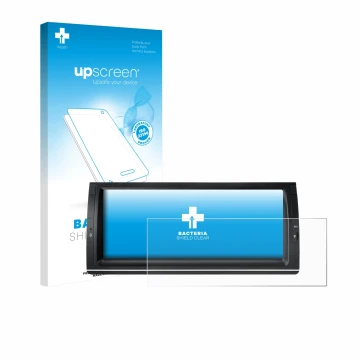 Parte frontal de un envase de producto con el logotipo de la marca upscreen. Al lado se muestra el dispositivo Xtrons PX1453BL