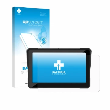 Parte frontal de un envase de producto con el logotipo de la marca upscreen. Al lado se muestra el dispositivo Carpuride W702 