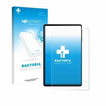 Parte frontal de un envase de producto con el logotipo de la marca upscreen. Al lado se muestra el dispositivo Xiaomi Black Sh