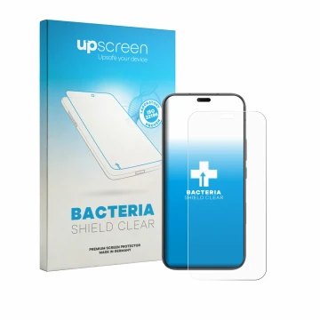 Parte frontal de un envase de producto con el logotipo de la marca upscreen. Al lado se muestra el dispositivo Honor X80i con 