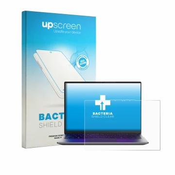 Parte frontal de un envase de producto con el logotipo de la marca upscreen. Al lado se muestra el dispositivo MEDION Avantum 