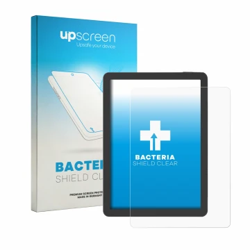 Parte frontal de un envase de producto con el logotipo de la marca upscreen. Al lado se muestra el dispositivo Bigme B6 Pro co