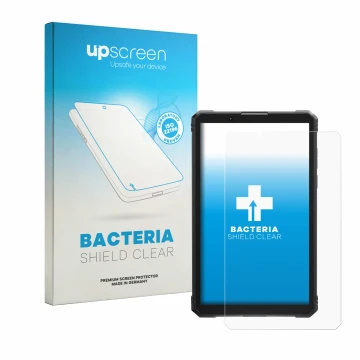 Parte frontal de un envase de producto con el logotipo de la marca upscreen. Al lado se muestra el dispositivo Hotwav R11 Pro 
