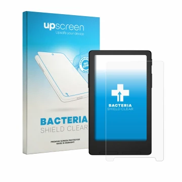 Parte frontal de un envase de producto con el logotipo de la marca upscreen. Al lado se muestra el dispositivo Xteink X4 Class