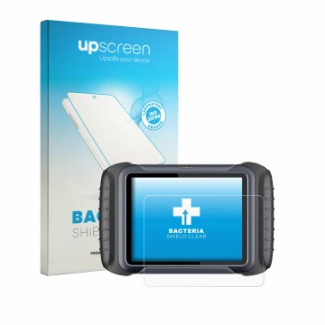Parte frontal de un envase de producto con el logotipo de la marca upscreen. Al lado se muestra el dispositivo XTOOL D8W con s