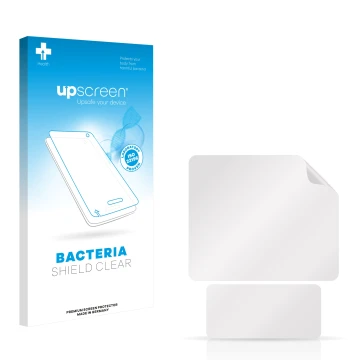 Parte frontal de un envase de producto con el logotipo de la marca upscreen. Al lado está el protector de pantalla correspondi