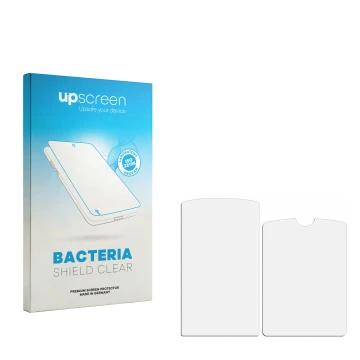 Parte frontal de un envase de producto con el logotipo de la marca upscreen. Al lado está el protector de pantalla correspondi