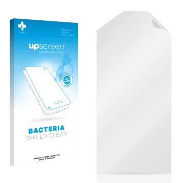 Parte frontal de un envase de producto con el logotipo de la marca upscreen. Al lado está el protector de pantalla correspondi