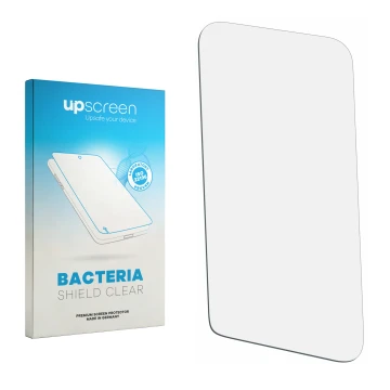 Parte frontal de un envase de producto con el logotipo de la marca upscreen. Al lado está el protector de pantalla correspondi
