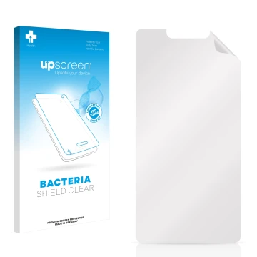 Parte frontal de un envase de producto con el logotipo de la marca upscreen. Al lado está el protector de pantalla correspondi