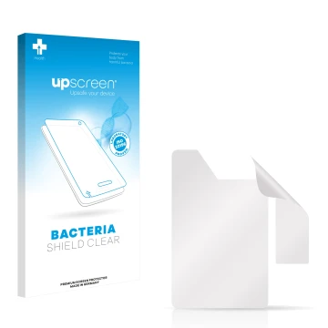 Parte frontal de un envase de producto con el logotipo de la marca upscreen. Al lado está el protector de pantalla correspondi