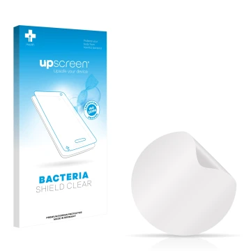 Parte frontal de un envase de producto con el logotipo de la marca upscreen. Al lado está el protector de pantalla correspondi
