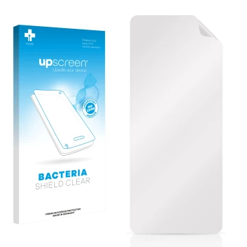 Parte frontal de un envase de producto con el logotipo de la marca upscreen. Al lado está el protector de pantalla correspondi