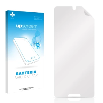 Parte frontal de un envase de producto con el logotipo de la marca upscreen. Al lado está el protector de pantalla correspondi