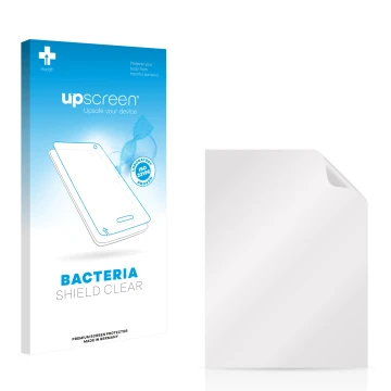 Parte frontal de un envase de producto con el logotipo de la marca upscreen. Al lado está el protector de pantalla correspondi