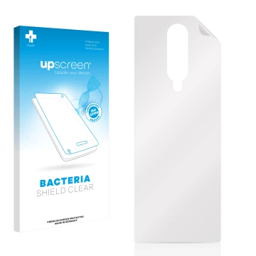 Parte frontal de un envase de producto con el logotipo de la marca upscreen. Al lado está el protector de pantalla correspondi
