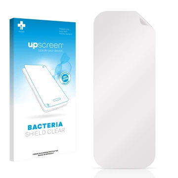 Parte frontal de un envase de producto con el logotipo de la marca upscreen. Al lado está el protector de pantalla correspondi