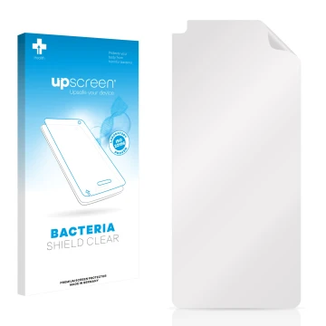 Parte frontal de un envase de producto con el logotipo de la marca upscreen. Al lado está el protector de pantalla correspondi