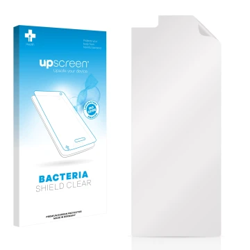 Parte frontal de un envase de producto con el logotipo de la marca upscreen. Al lado está el protector de pantalla correspondi