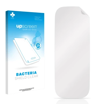Parte frontal de un envase de producto con el logotipo de la marca upscreen. Al lado está el protector de pantalla correspondi