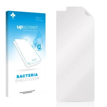 Parte frontal de un envase de producto con el logotipo de la marca upscreen. Al lado está el protector de pantalla correspondi