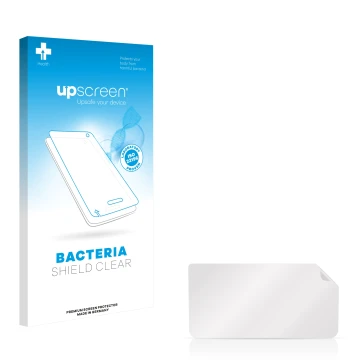 Parte frontal de un envase de producto con el logotipo de la marca upscreen. Al lado está el protector de pantalla correspondi