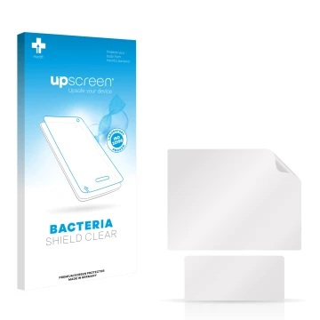 Parte frontal de un envase de producto con el logotipo de la marca upscreen. Al lado está el protector de pantalla correspondi