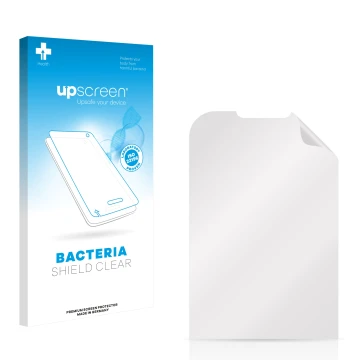 Parte frontal de un envase de producto con el logotipo de la marca upscreen. Al lado está el protector de pantalla correspondi