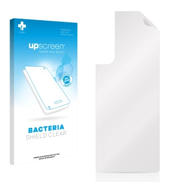 Parte frontal de un envase de producto con el logotipo de la marca upscreen. Al lado está el protector de pantalla correspondi