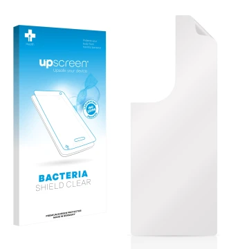 Parte frontal de un envase de producto con el logotipo de la marca upscreen. Al lado está el protector de pantalla correspondi