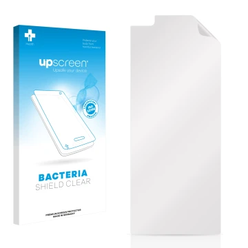Parte frontal de un envase de producto con el logotipo de la marca upscreen. Al lado está el protector de pantalla correspondi