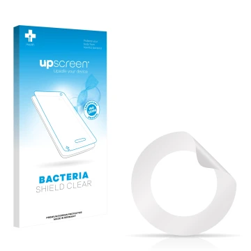 Parte frontal de un envase de producto con el logotipo de la marca upscreen. Al lado está el protector de pantalla correspondi