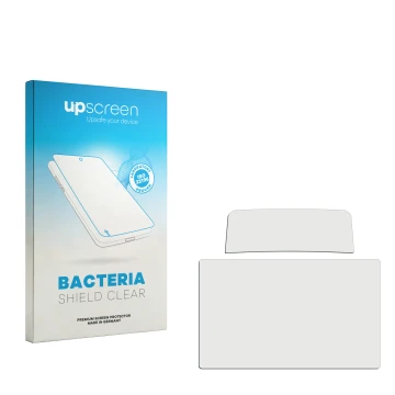 Parte frontal de un envase de producto con el logotipo de la marca upscreen. Al lado está el protector de pantalla correspondi