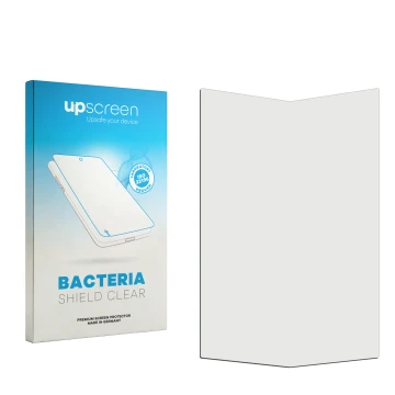 Parte frontal de un envase de producto con el logotipo de la marca upscreen. Al lado está el protector de pantalla correspondi