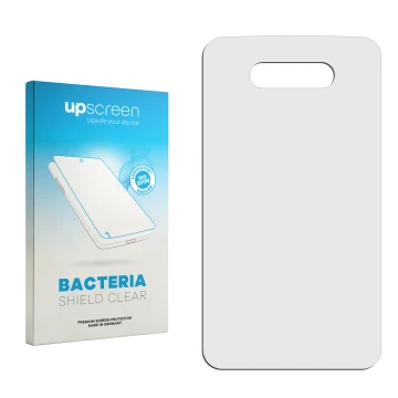 Parte frontal de un envase de producto con el logotipo de la marca upscreen. Al lado está el protector de pantalla correspondi