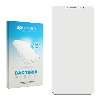 Parte frontal de un envase de producto con el logotipo de la marca upscreen. Al lado está el protector de pantalla correspondi