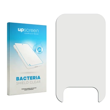 Parte frontal de un envase de producto con el logotipo de la marca upscreen. Al lado está el protector de pantalla correspondi