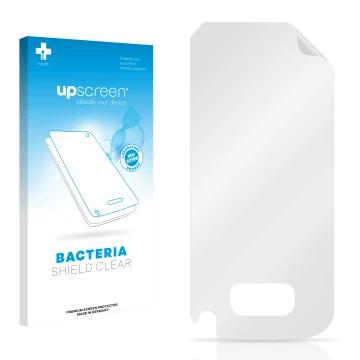 Parte frontal de un envase de producto con el logotipo de la marca upscreen. Al lado está el protector de pantalla correspondi