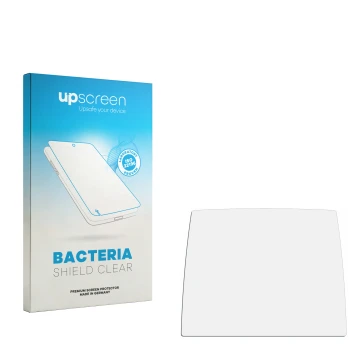 Parte frontal de un envase de producto con el logotipo de la marca upscreen. Al lado está el protector de pantalla correspondi