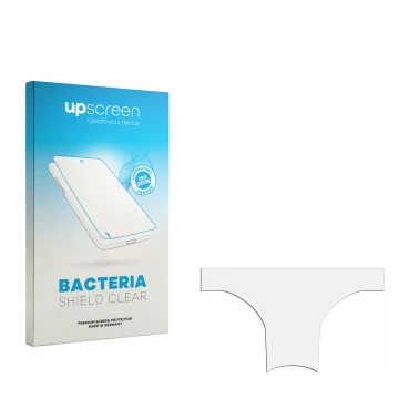Parte frontal de un envase de producto con el logotipo de la marca upscreen. Al lado está el protector de pantalla correspondi