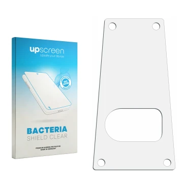 Parte frontal de un envase de producto con el logotipo de la marca upscreen. Al lado está el protector de pantalla correspondi